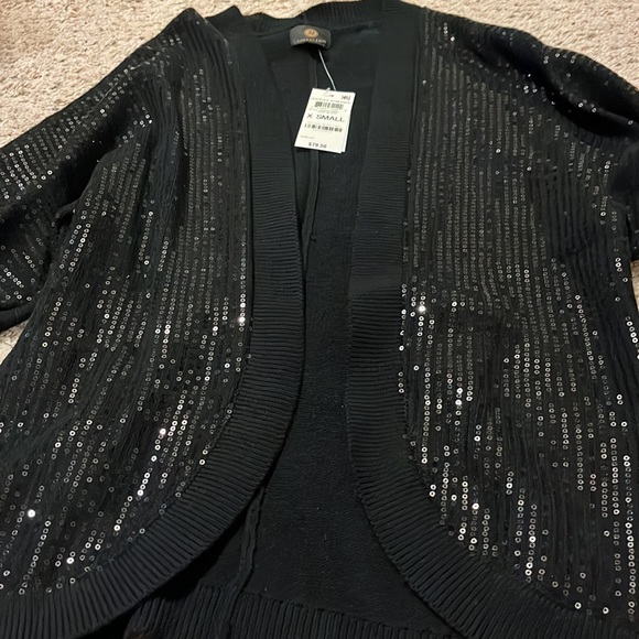JM Collection Black Sequin Cardigan - Picture 3 of 3